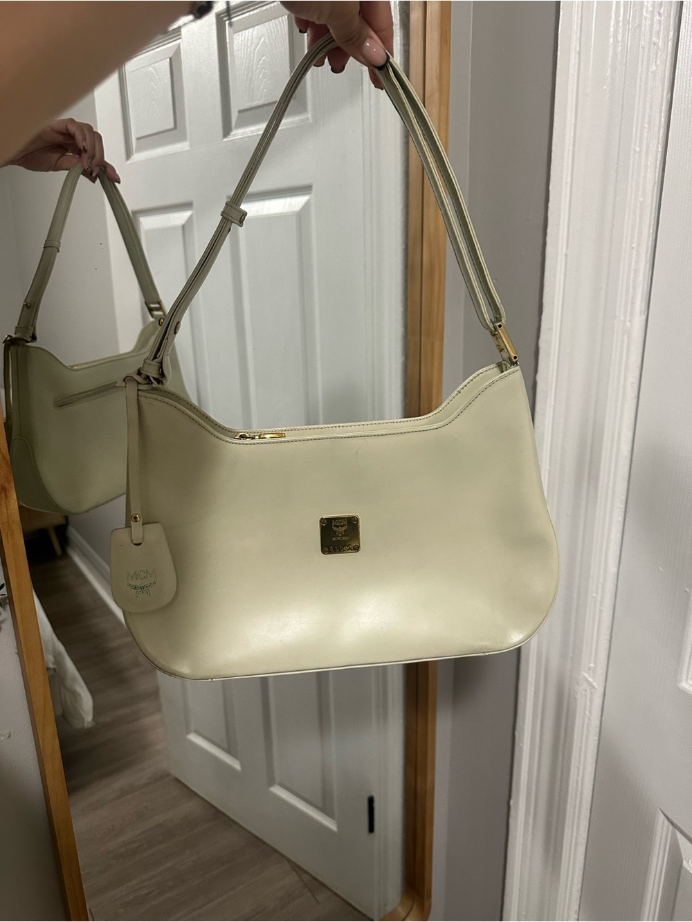 MCM Cream Shoulder Bag with Minimalist Design